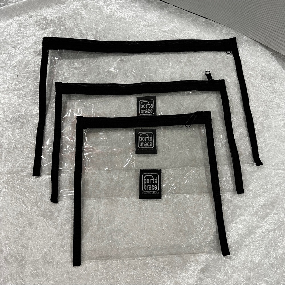 Porta Brace Clear Zip Pouches Set with Zip Black Trim Waterproof 3 PC